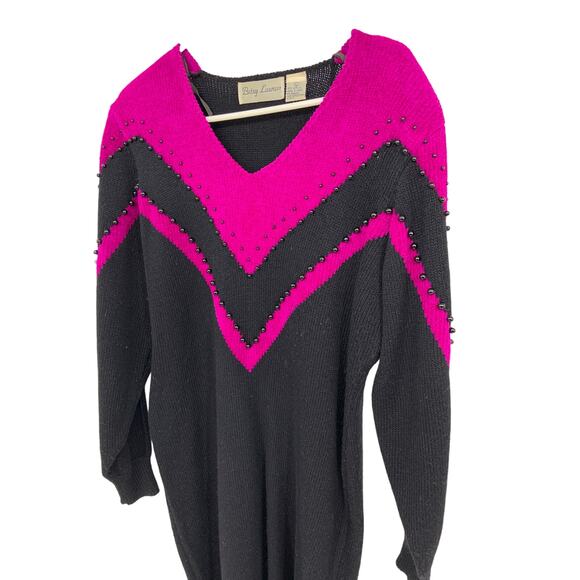 Betsy Lauren Knit Sweater Bodycon Dress Black Purple Dolman Long Sleeve Size L - Picture 2 of 4